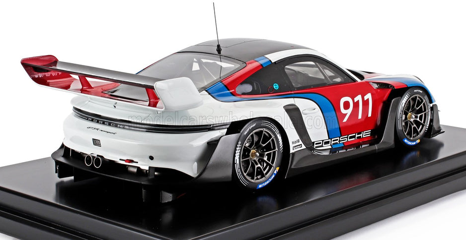 PORSCHE | 911 992 GT3 R N 911 RACING COUPE 2023 - CON VETRINA - WITH SHOWCASE | WHITE BLUE RED