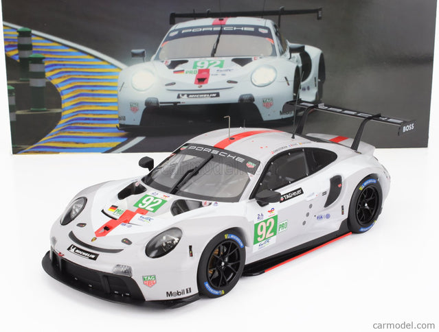 Porsche 911 991-2 RSR-19 4.2L Team Porsche GT N°92 24h Le Mans 2022 Michael Christensen - Kevin Estre - Laurens Vanthoor 1:18 IXO Models biela sivá červená