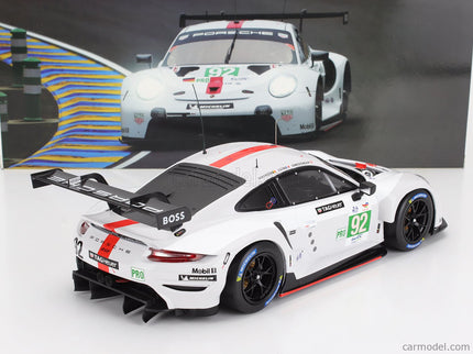 Porsche 911 991-2 RSR-19 4.2L Team Porsche GT N°92 24h Le Mans 2022 Michael Christensen - Kevin Estre - Laurens Vanthoor 1:18 IXO Models biela sivá červená