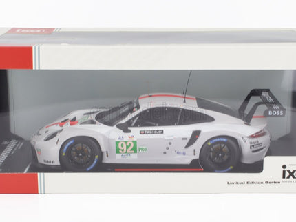 Porsche 911 991-2 RSR-19 4.2L Team Porsche GT N°92 24h Le Mans 2022 Michael Christensen - Kevin Estre - Laurens Vanthoor 1:18 IXO Models biela sivá červená