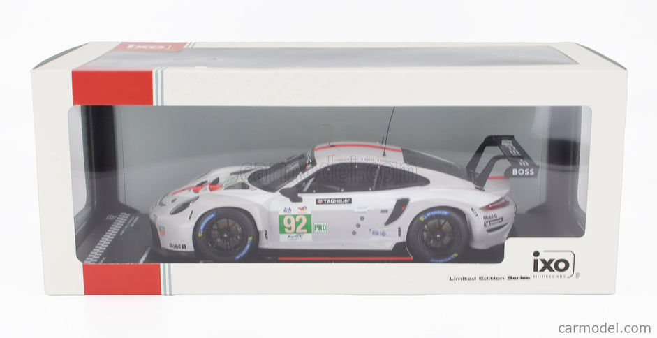 Porsche 911 991-2 RSR-19 4.2L Team Porsche GT N°92 24h Le Mans 2022 Michael Christensen - Kevin Estre - Laurens Vanthoor 1:18 IXO Models biela sivá červená