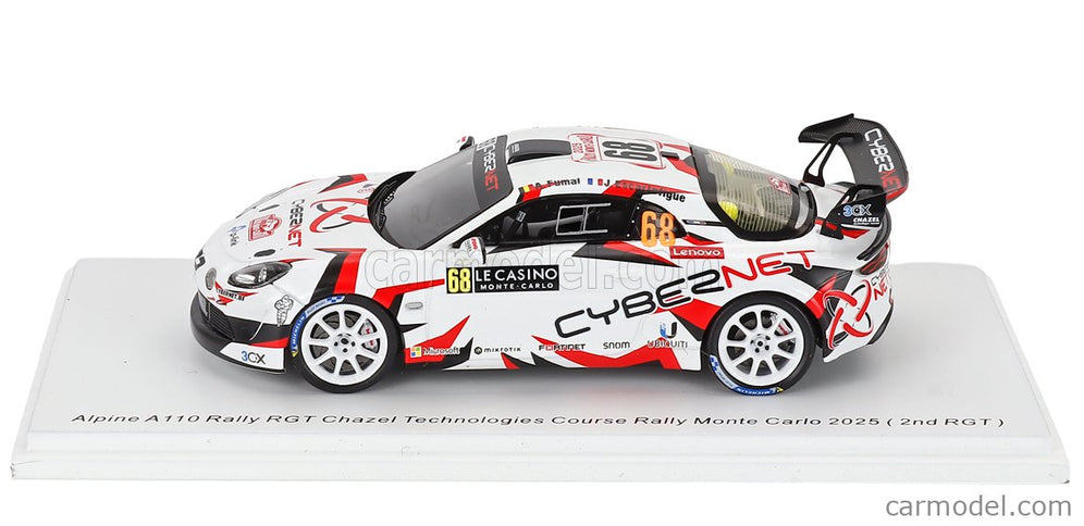 Renault Alpine A110 Rgt Team Chazel Technologies Course N°68 2. Miesto Rgt Class Rally Montecarlo 2025 Armand Fumal - Jules Escartefigue 1:43 Spark Model modrá biela