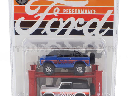FORD USA | 2x BRONCO 1966 - GARAGE SET OFFICINA - PONTE SOLLEVATORE AUTO - FOUR POST LIFT | WHITE BLUE