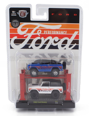 FORD USA | 2x BRONCO 1966 - GARAGE SET OFFICINA - PONTE SOLLEVATORE AUTO - FOUR POST LIFT | WHITE BLUE