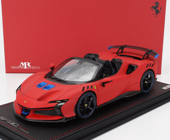 FERRARI | SF90 XX STRADALE SPIDER 2024 - CON VETRINA - WITH SHOWCASE | ROSSO LE-MANS - MATT RED BLUE BLACK
