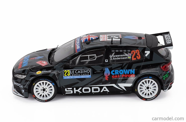 Skoda Fabia RS RALLY2 Team Skoda Motorsport N°23 Rally Montecarlo 2025 Gus Greensmith - Konstantin Aleksandrov 1:43 IXO Models čierna biela