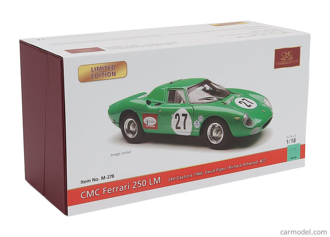 Ferrari 250LM 3.3L V12 Team David Piper Racing N°27 24h Daytona 1966 David Piper - Richard Attwood 1:18 CMC zelená
