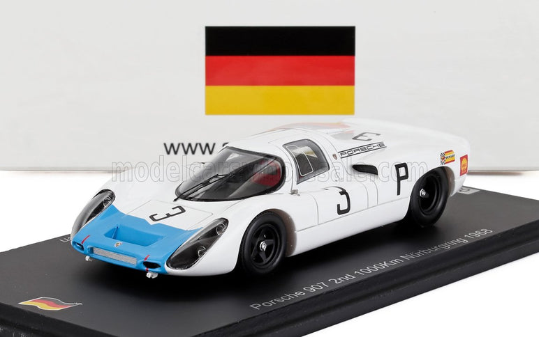 PORSCHE | 907H TEAM PORSCHE N 3 3rd 1000km NURBURGRING 1968 HANS HERRMANN - ROLF STOMMELEN | WHITE BLUE