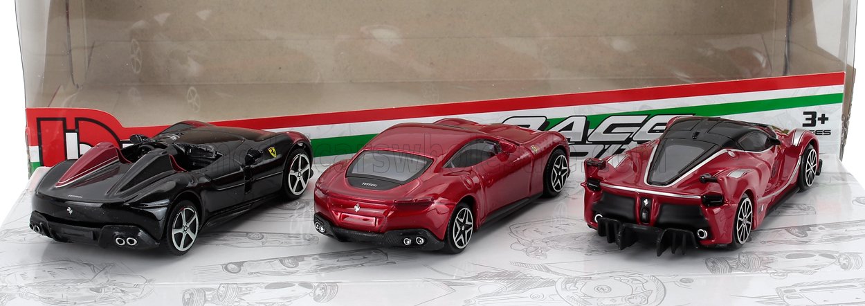 FERRARI | SET 3X MONZA SP2 2018 - FXX-K N 10 2015 - ROMA 2019 | RED BLACK