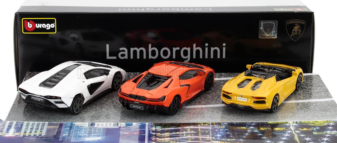 LAMBORGHINI | SET 3X REVUELTO HYBRID 2023 - AVENTADOR ROADSTER 2018 - COUNTACH LPi 800-4 2021 | ORANGE YELLOW WHITE