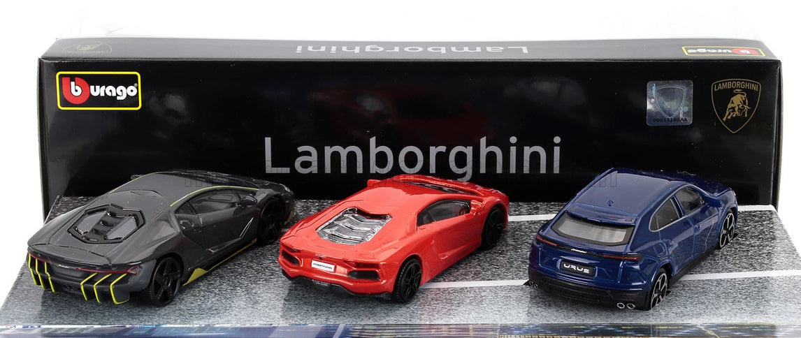 LAMBORGHINI | SET 3X URUS 2018 + AVENTADOR 2018 + CENTENARIO LP770-4 2016 | GREY RED BLUE