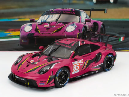 Porsche 911 991-2 RSR-19 4.2L Team Iron Dames N°85 24h Le Mans 2023 Sarah Bovy - Rahel Frey - Michelle Gatting 1:18 IXO Models fuksiová