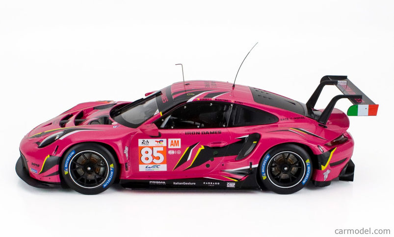 Porsche 911 991-2 RSR-19 4.2L Team Iron Dames N°85 24h Le Mans 2023 Sarah Bovy - Rahel Frey - Michelle Gatting 1:18 IXO Models fuksiová