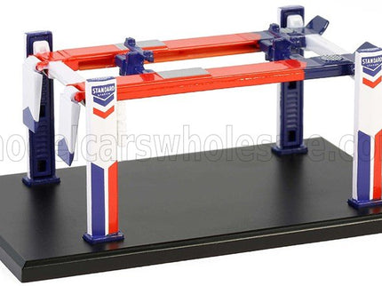 ACCESSORIES | STANDARD OIL GARAGE SET OFFICINA - PONTE SOLLEVATORE AUTO - FOUR POST LIFT | BLUE WHITE RED