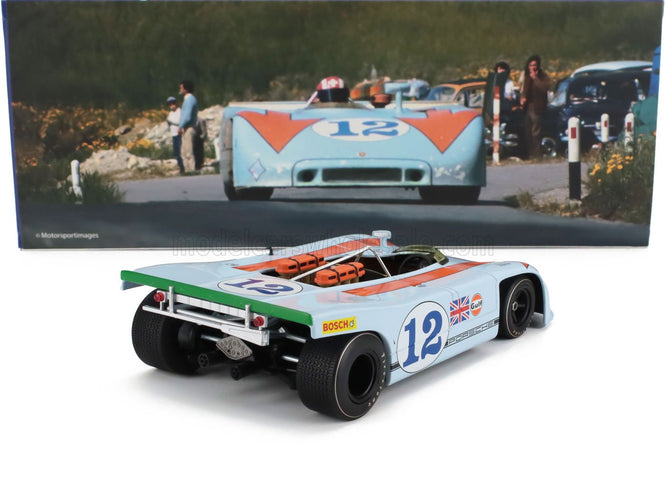 PORSCHE | 908/03 SPIDER TEAM JOHN WYER AUTOMOTIVE ENGINEERING GULF N 12 WINNER TARGA FLORIO 1970 JO SIFFERT - BRIAN REDMAN | LIGHT BLUE ORANGE