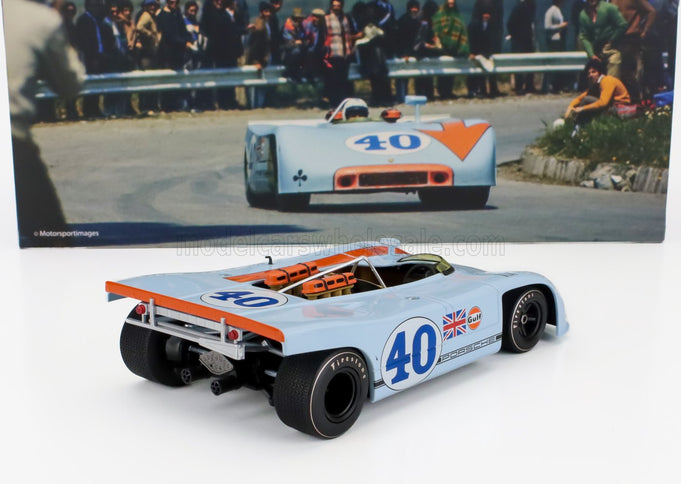 PORSCHE | 908/03 SPIDER TEAM JOHN WYER AUTOMOTIVE ENGINEERING GULF N 40 2nd TARGA FLORIO 1970 PEDRO RODRIGUEZ - LEO KINNUNEN | LIGHT BLUE ORANGE