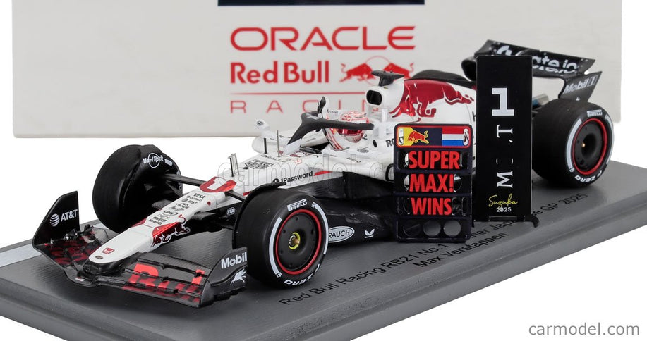Red Bull F1 RB21 Team Oracle Red Bull Racing N°1 Víťaz Japan GP 2025 With Pit Board Super Max! Wins Max Verstappen 1:43 Spark Model biela červená