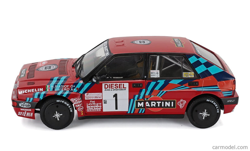 Lancia Delta HF Integrale 16V Martini N°1 Víťaz Rally Sanremo 1989 Miki Biasion - Tiziano Siviero 1:18 Solido červená
