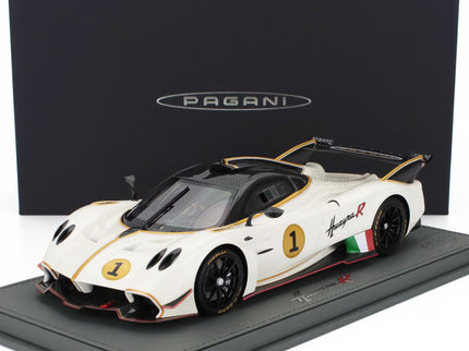 PAGANI | HUAYRA R N 1 RACING 2021 - CON VETRINA - WITH SHOWCASE | BIANCO BENNY - WHITE BLACK