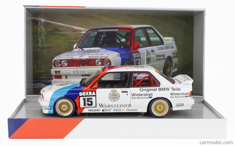 BMW 3-SERIES M3 (E30) Team Schnitzer Warsteiner N°15 Víťaz DTM Sezóna 1989 Roberto Ravaglia 1:18 Werk83 biela červená modrá