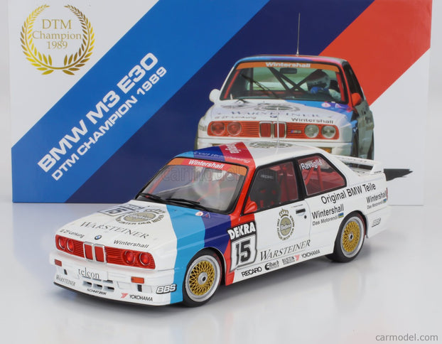 BMW 3-SERIES M3 (E30) Team Schnitzer Warsteiner N°15 Víťaz DTM Sezóna 1989 Roberto Ravaglia 1:18 Werk83 biela červená modrá