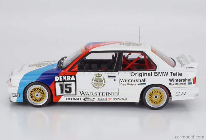 BMW 3-SERIES M3 (E30) Team Schnitzer Warsteiner N°15 Víťaz DTM Sezóna 1989 Roberto Ravaglia 1:18 Werk83 biela červená modrá