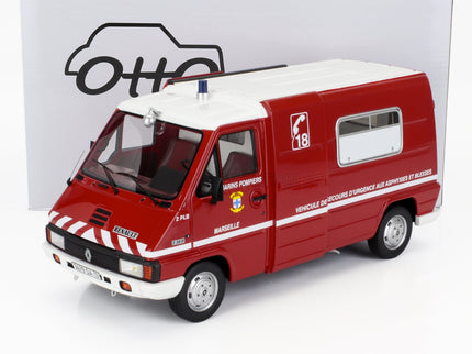 Renault Master T30D Van Vehicule De Secours D'urgence Aux Asphyxies Marseille Marine Sapeurs Pompiers 1980 1:18 Otto Mobile červená biela