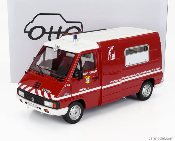 Renault Master T30D Van Vehicule De Secours D'urgence Aux Asphyxies Marseille Marine Sapeurs Pompiers 1980 1:18 Otto Mobile červená biela