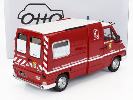Renault Master T30D Van Vehicule De Secours D'urgence Aux Asphyxies Marseille Marine Sapeurs Pompiers 1980 1:18 Otto Mobile červená biela