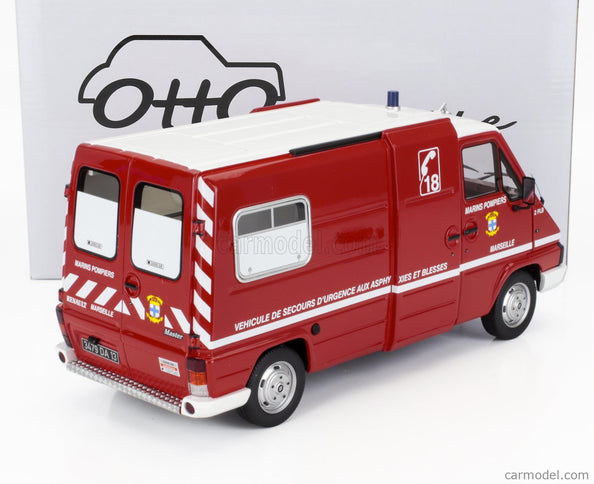 Renault Master T30D Van Vehicule De Secours D'urgence Aux Asphyxies Marseille Marine Sapeurs Pompiers 1980 1:18 Otto Mobile červená biela