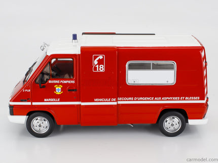 Renault Master T30D Van Vehicule De Secours D'urgence Aux Asphyxies Marseille Marine Sapeurs Pompiers 1980 1:18 Otto Mobile červená biela