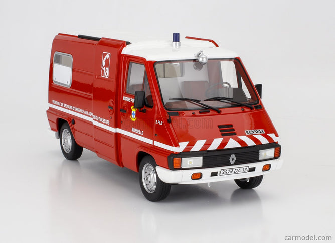 Renault Master T30D Van Vehicule De Secours D'urgence Aux Asphyxies Marseille Marine Sapeurs Pompiers 1980 1:18 Otto Mobile červená biela