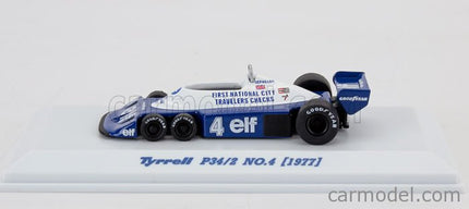 Tyrrell F1 P34/2 Elf 6 Wheeler N°4 Sezóna 1977 Patrick Depailler 1:64 Kyosho modrá biela