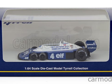 Tyrrell F1 P34/2 Elf 6 Wheeler N°4 Sezóna 1977 Patrick Depailler 1:64 Kyosho modrá biela