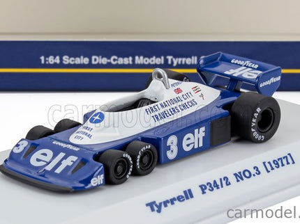Tyrrell F1 P34/2 Elf 6 Wheeler N°3 Sezóna 1977 Ronnie Peterson 1:64 Kyosho modrá biela