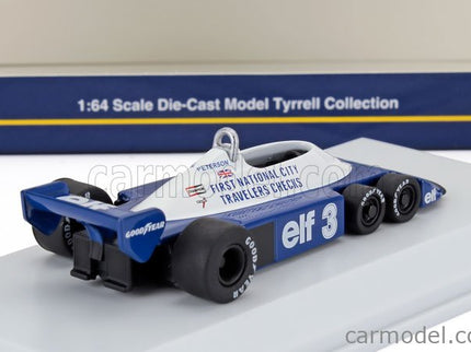 Tyrrell F1 P34/2 Elf 6 Wheeler N°3 Sezóna 1977 Ronnie Peterson 1:64 Kyosho modrá biela