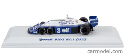 Tyrrell F1 P34/2 Elf 6 Wheeler N°3 Sezóna 1977 Ronnie Peterson 1:64 Kyosho modrá biela