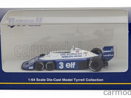 Tyrrell F1 P34/2 Elf 6 Wheeler N°3 Sezóna 1977 Ronnie Peterson 1:64 Kyosho modrá biela