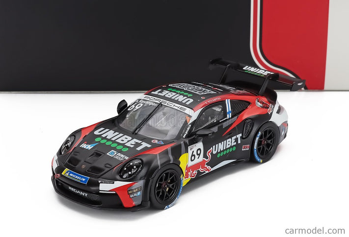 Porsche 911 992 GT3 Cup Team Nationale Autoclub Excelsior N°69 Víťaz Porsche Cup Zolder 2024 Kalle Rovanpera 1:43 IXO Models čierna