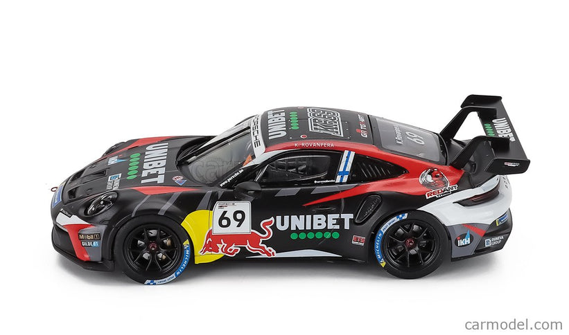 Porsche 911 992 GT3 Cup Team Nationale Autoclub Excelsior N°69 Víťaz Porsche Cup Zolder 2024 Kalle Rovanpera 1:43 IXO Models čierna