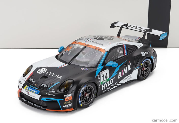 Porsche 911 992 GT3 Cup Team M75 Bernhard N°14 Víťaz Porsche Cup Oschersleben 2024 Robert De Haan 1:18 IXO Models čierna biela
