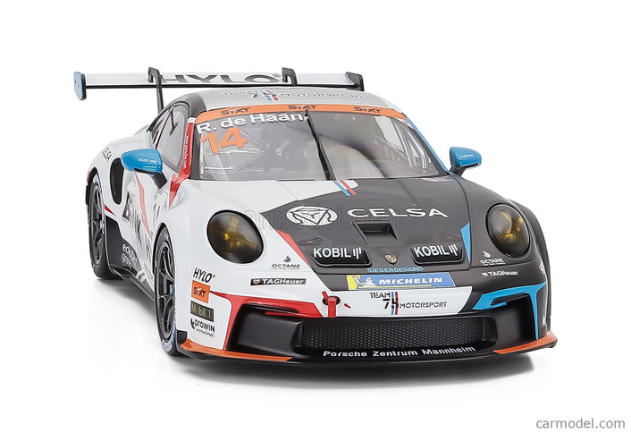 Porsche 911 992 GT3 Cup Team M75 Bernhard N°14 Víťaz Porsche Cup Oschersleben 2024 Robert De Haan 1:18 IXO Models čierna biela