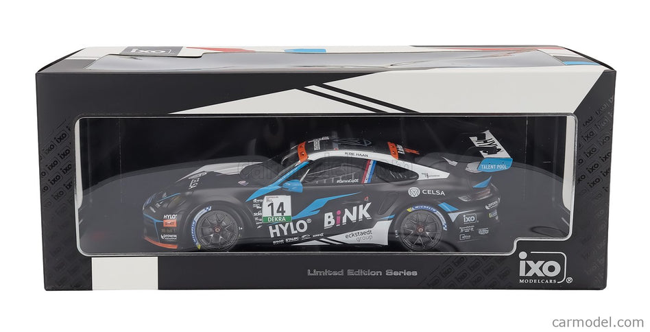 Porsche 911 992 GT3 Cup Team M75 Bernhard N°14 Víťaz Porsche Cup Oschersleben 2024 Robert De Haan 1:18 IXO Models čierna biela