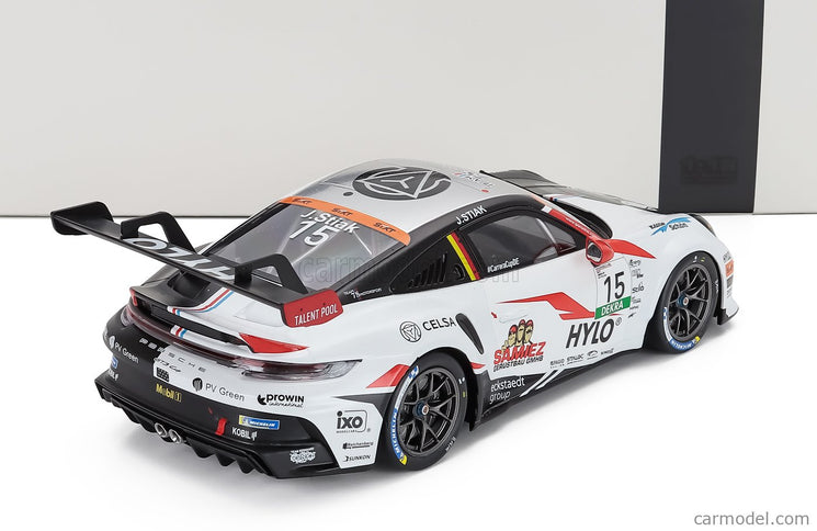 Porsche 911 992 GT3 Cup Team M75 Bernhard N°15 Porsche Cup Oschersleben 2024 Janne Stiak 1:18 IXO Models čierna biela