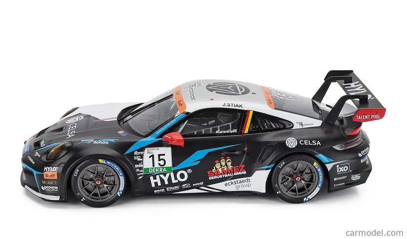 Porsche 911 992 GT3 Cup Team M75 Bernhard N°15 Porsche Cup Oschersleben 2024 Janne Stiak 1:18 IXO Models čierna biela