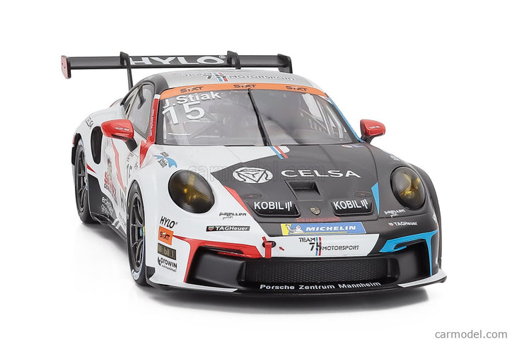 Porsche 911 992 GT3 Cup Team M75 Bernhard N°15 Porsche Cup Oschersleben 2024 Janne Stiak 1:18 IXO Models čierna biela