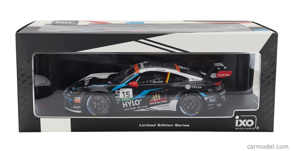 Porsche 911 992 GT3 Cup Team M75 Bernhard N°15 Porsche Cup Oschersleben 2024 Janne Stiak 1:18 IXO Models čierna biela