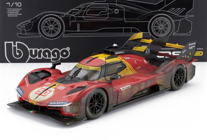 FERRARI | WITH SHOWCASE - 499P 3.0L TURBO V6 TEAM FERRARI AF CORSE N 50 WINNER 24h LE MANS (AFTER RACE VERSION) 2024 ANTONIO FUOCO - MIGUEL MOLINA - NICKLAS NIELSEN | RED