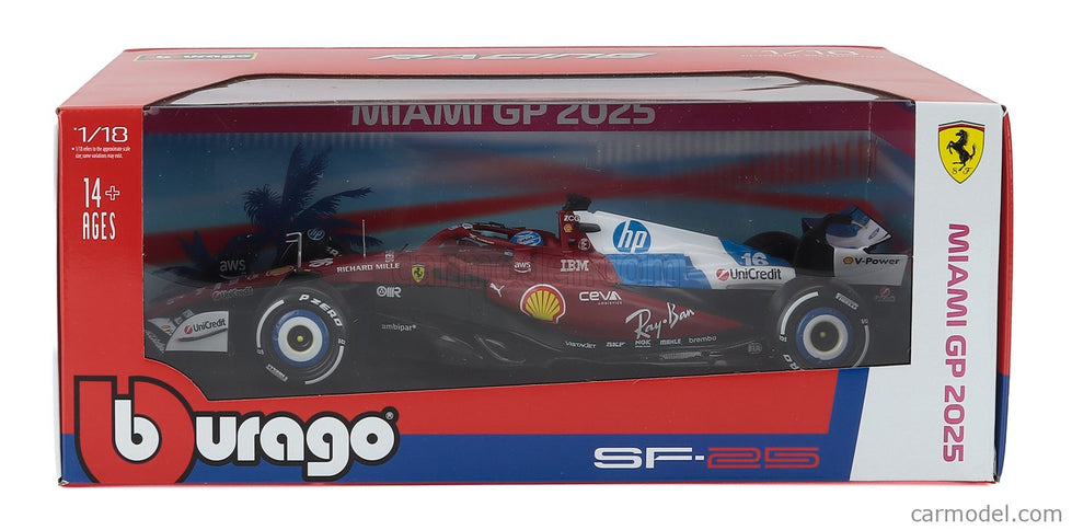 Ferrari F1 SF-25 Team Scuderia Ferrari N°16 Miami GP 2025 Charles Leclerc 1:18 Bburago červená biela modrá