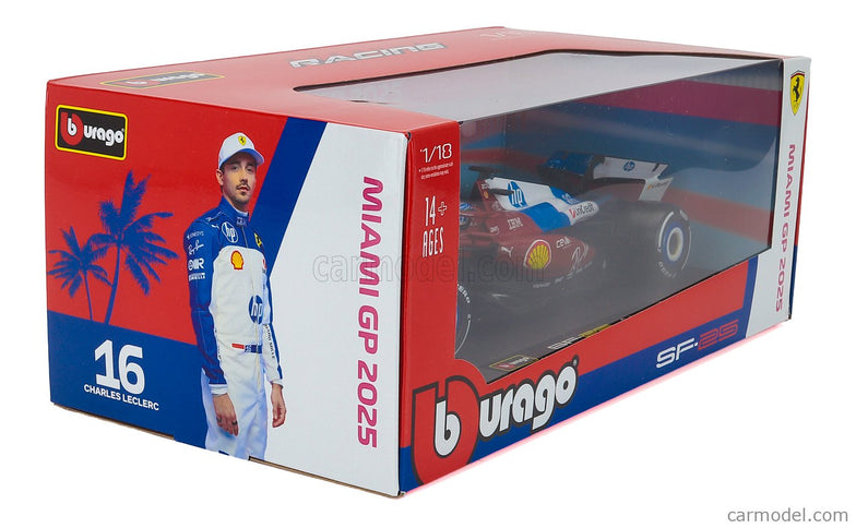 Ferrari F1 SF-25 Team Scuderia Ferrari N°16 Miami GP 2025 Charles Leclerc 1:18 Bburago červená biela modrá